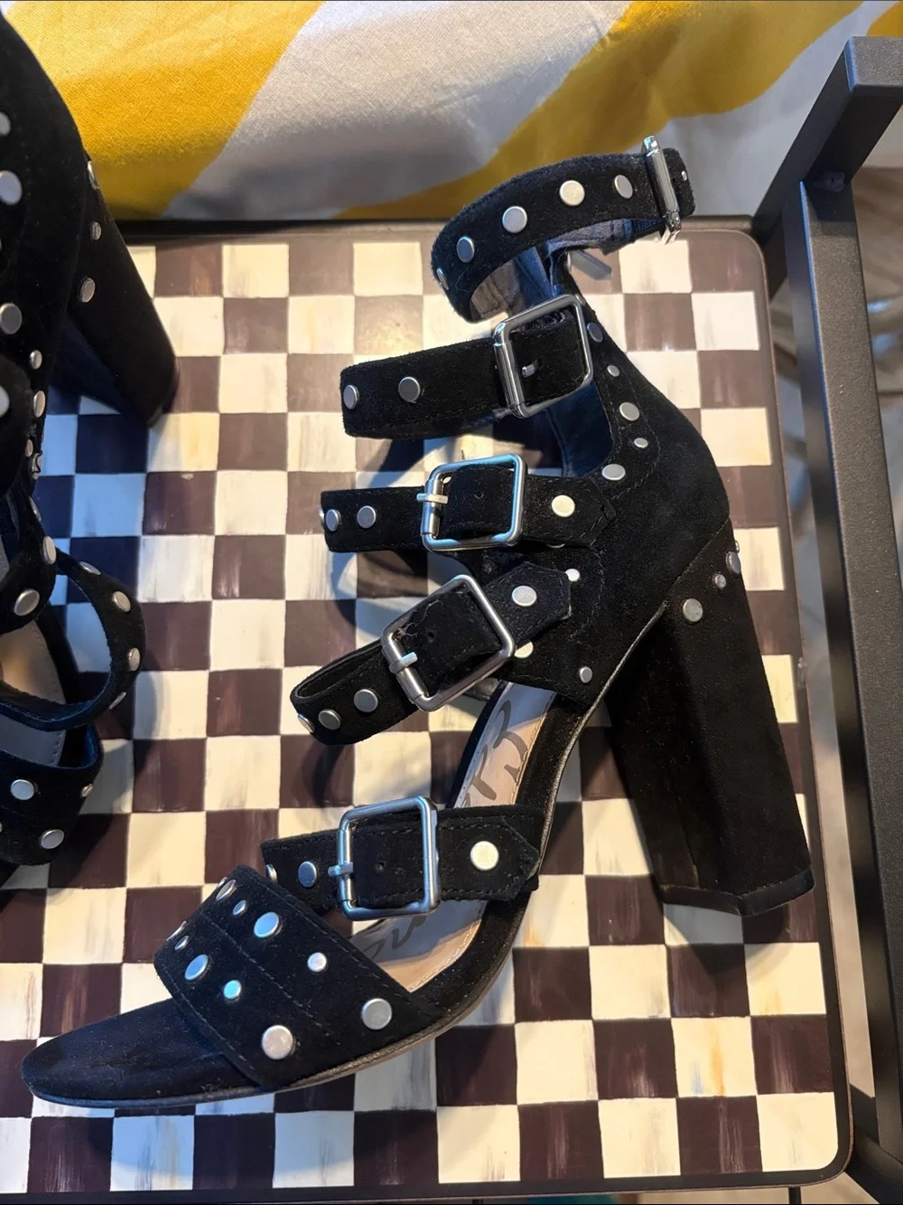 Sam Edelman Black Studded Multi-Strap High Heels